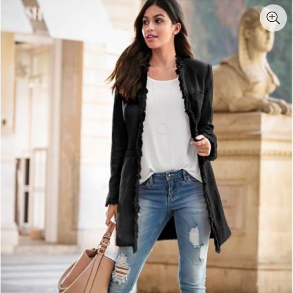 Open Front Tweed Fringe Jacket - Picture 2 of 3